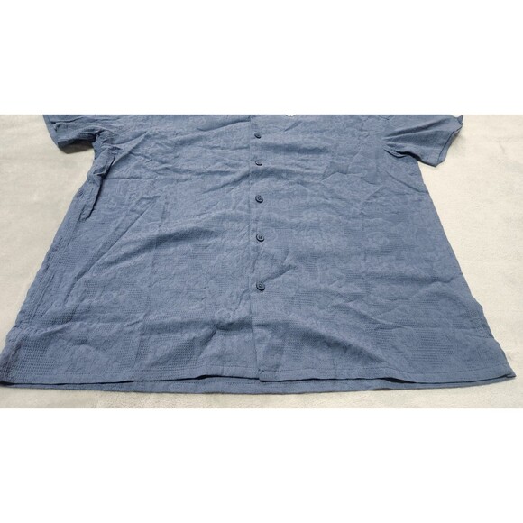The Commons Men's Large Navy Jacquard Floral Camp Collar Short Sleeve Shirt NWT - Picture 2 of 10